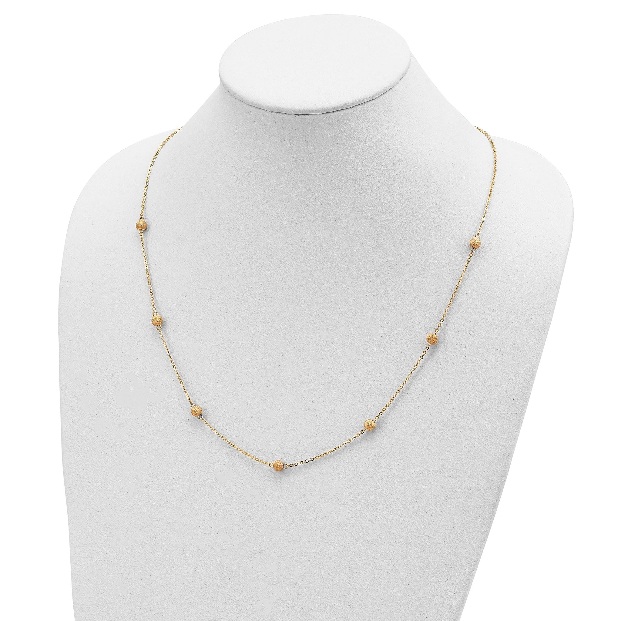 14K Gold Textured Beaded Necklace with Polished Finish