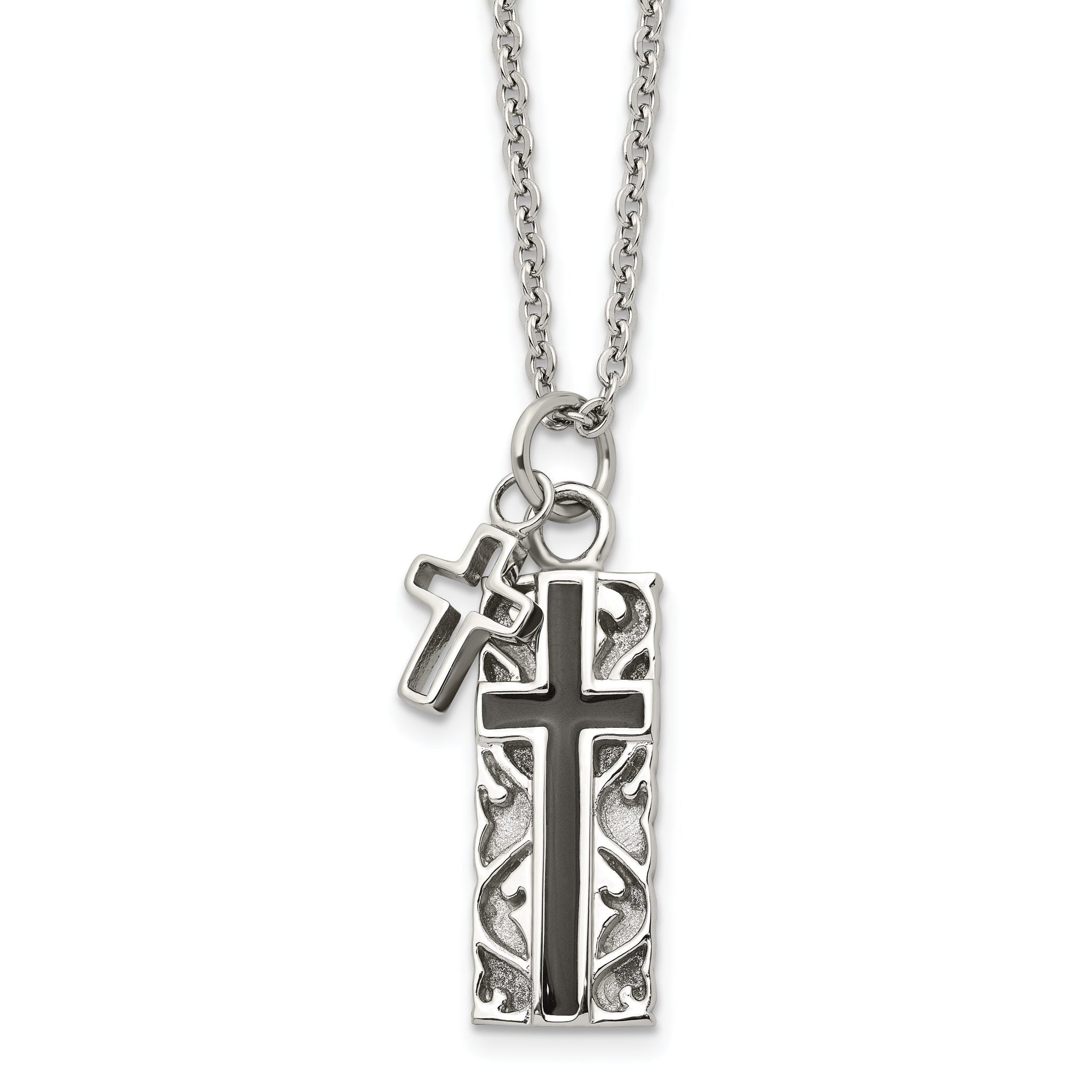 Chisel Stainless Steel Polished Black IP-plated 2 Piece Cross Pendant on a 20 inch Cable Chain Necklace Main image