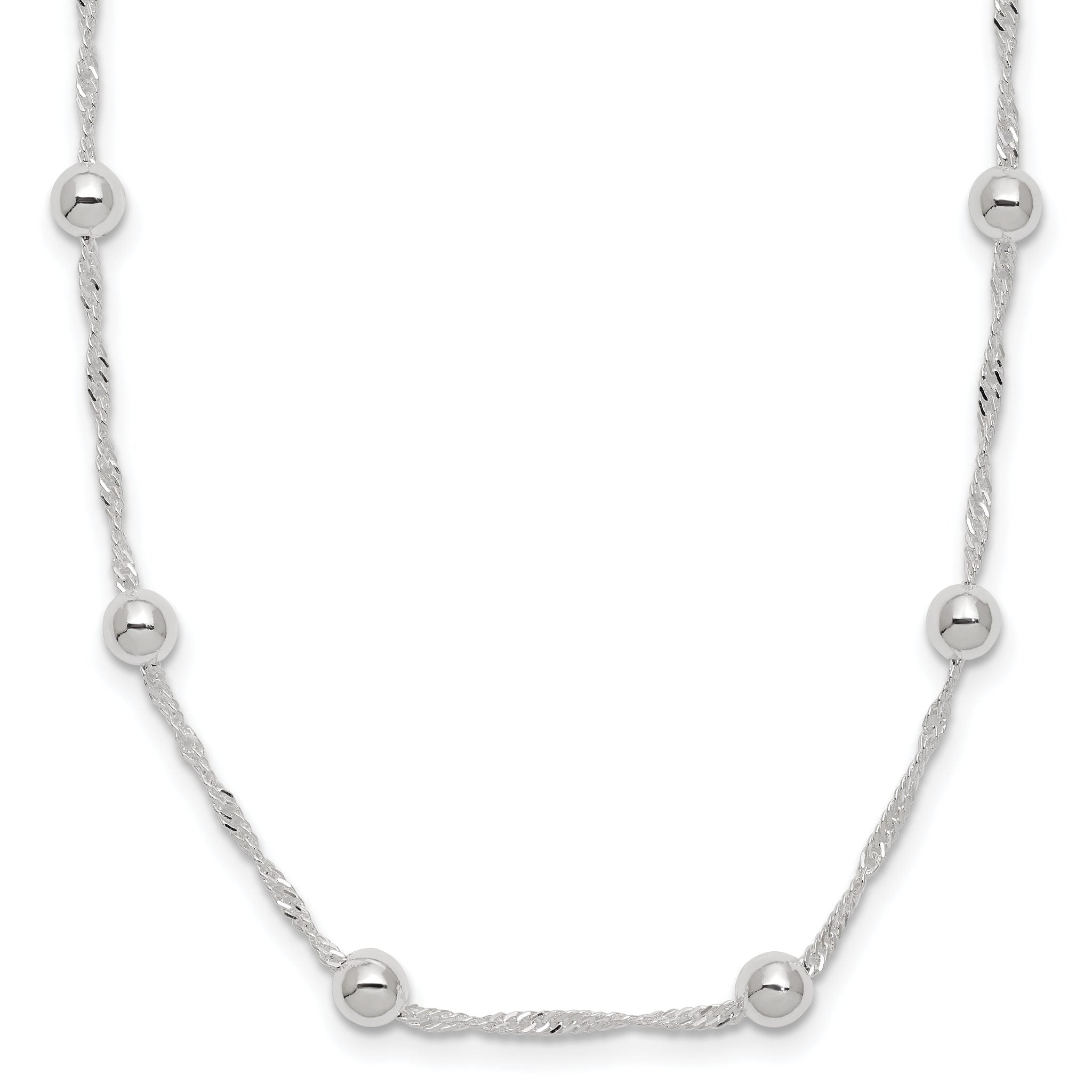 Polished Beaded Necklace in Sterling Silver, 4mm