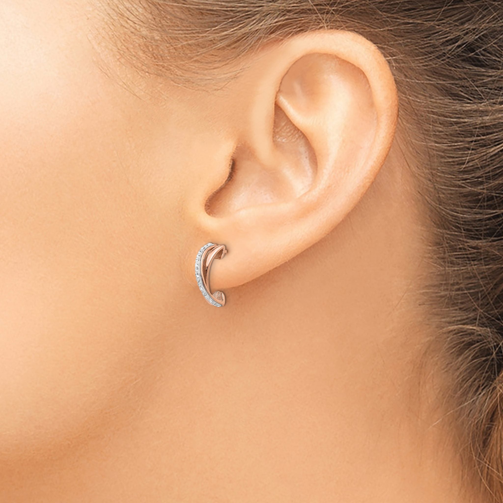 Stainless Steel Rose Gold-Tone Polished J-Hoop Earrings for Women