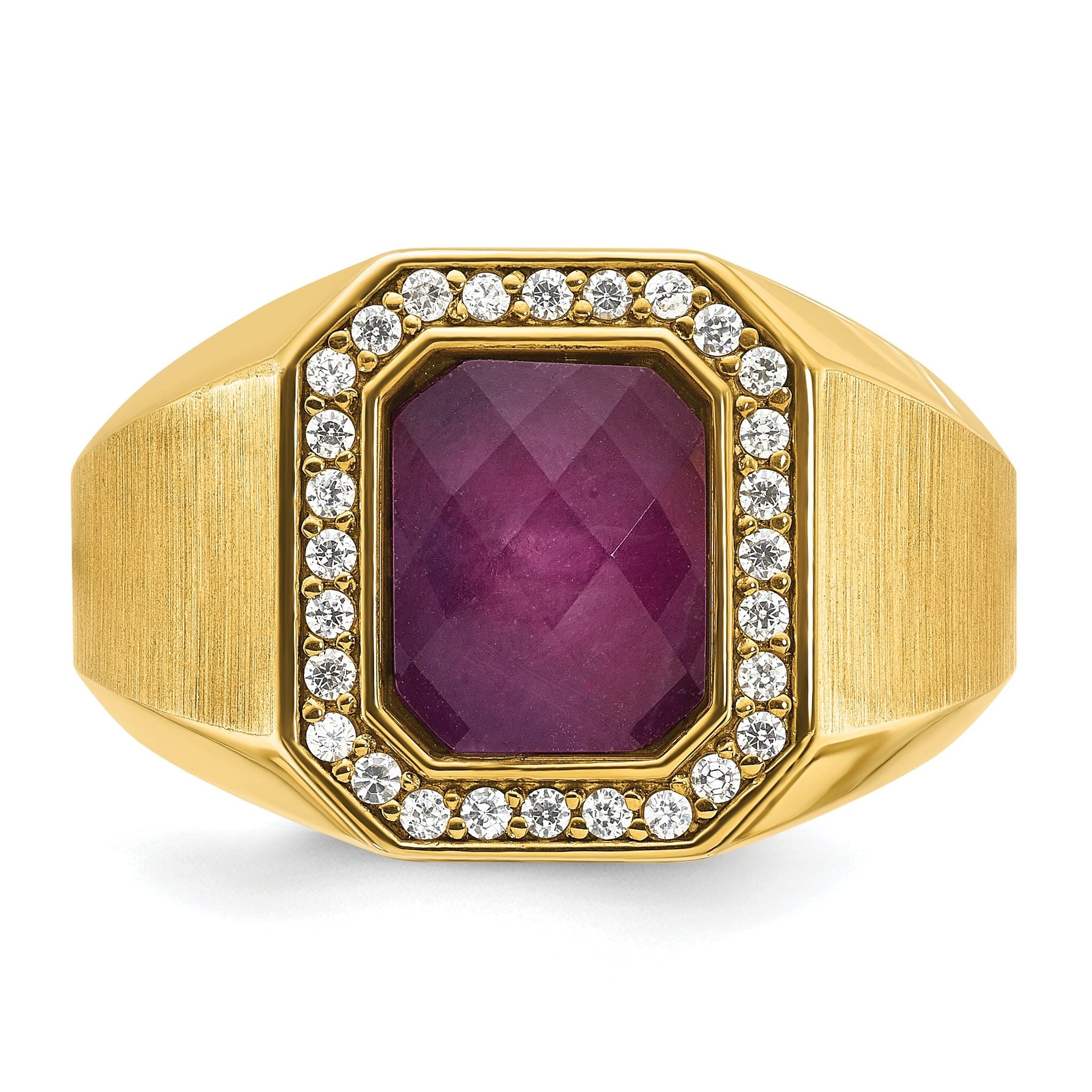 14k Mens Satin Octagon Ruby Doublet Stone and 1/4 carat Diamond Complete Ring Secondary image