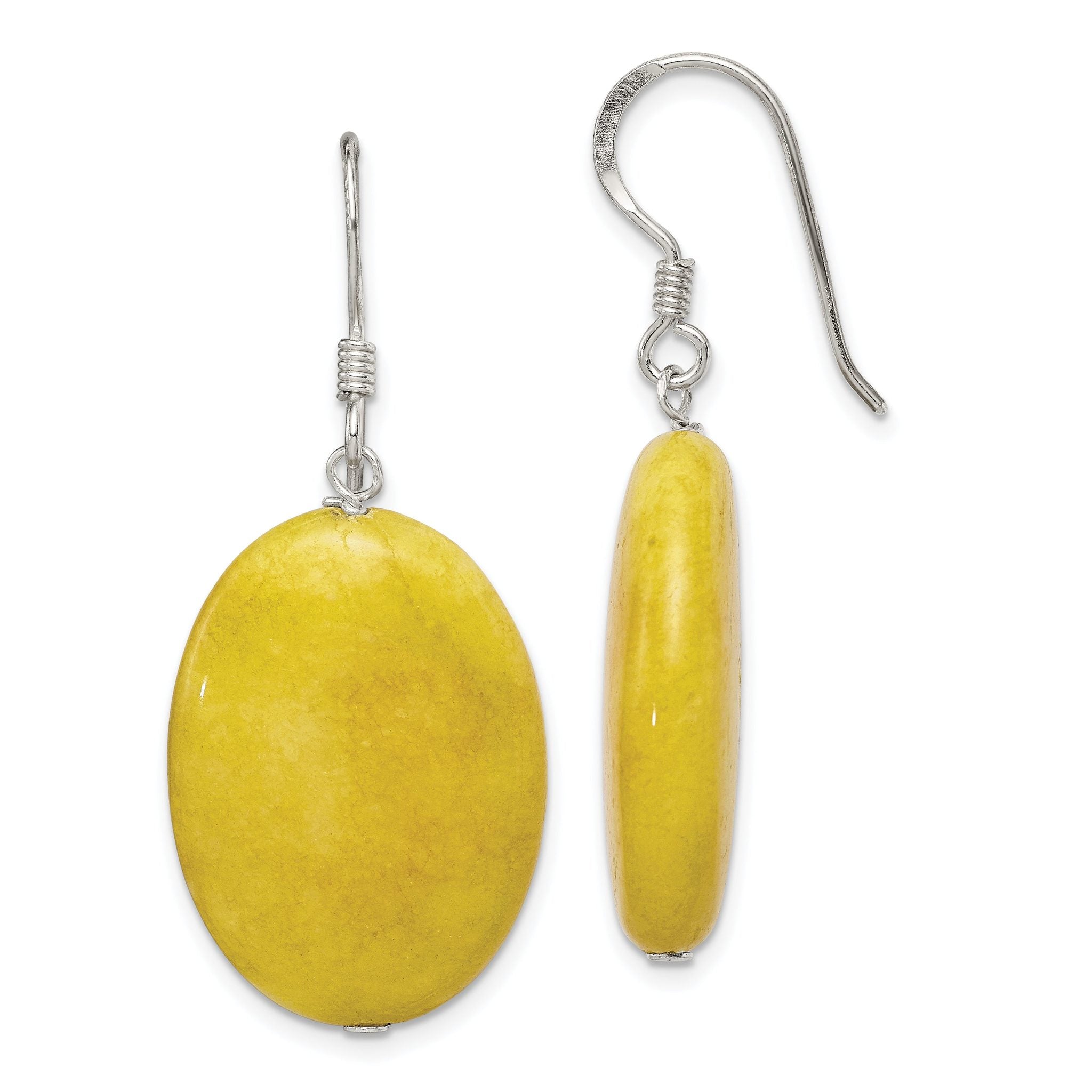 Sterling Silver Polished Yellow Jade Oval Dangle Earrings Main image