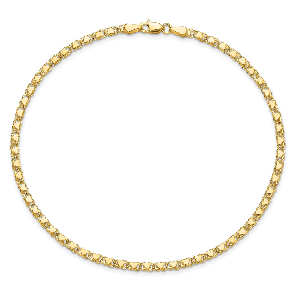 Double-Sided Hearts Link Anklet in 14K Yellow Gold