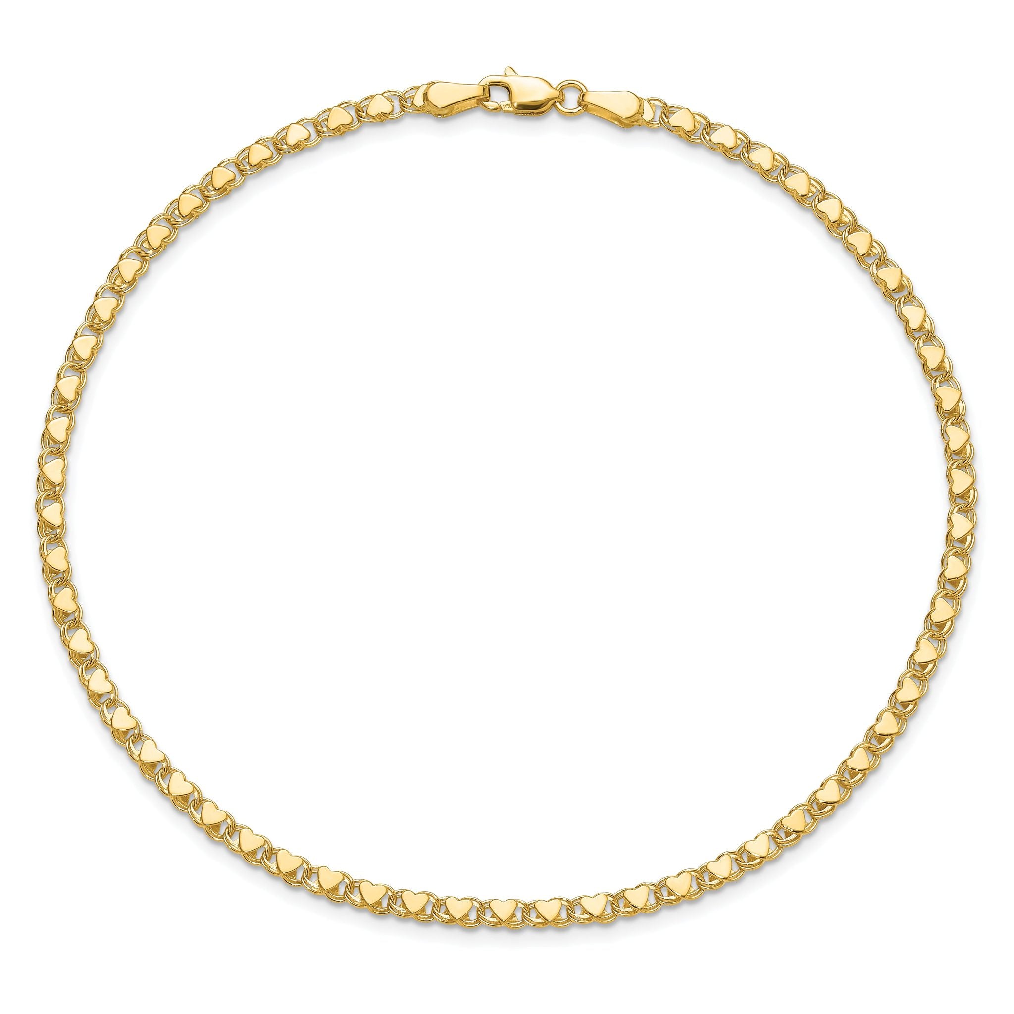 Double-Sided Hearts Link Anklet in 14K Yellow Gold