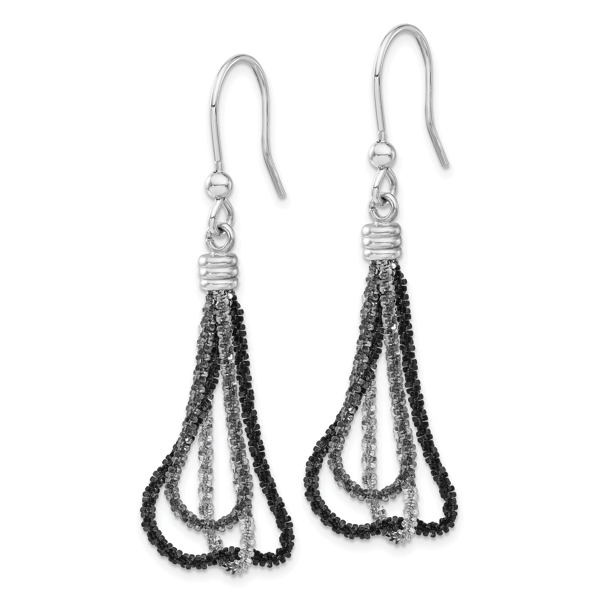 Sterling Silver Ruthenium & Black Rhodium Chain Dangle Earrings Secondary image
