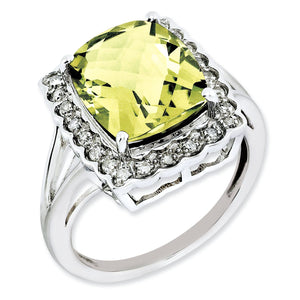 Diamond Lemon Quartz Ring in Sterling Silver (0.14 ct. tw.), Size 7 - Sophia Jewelers