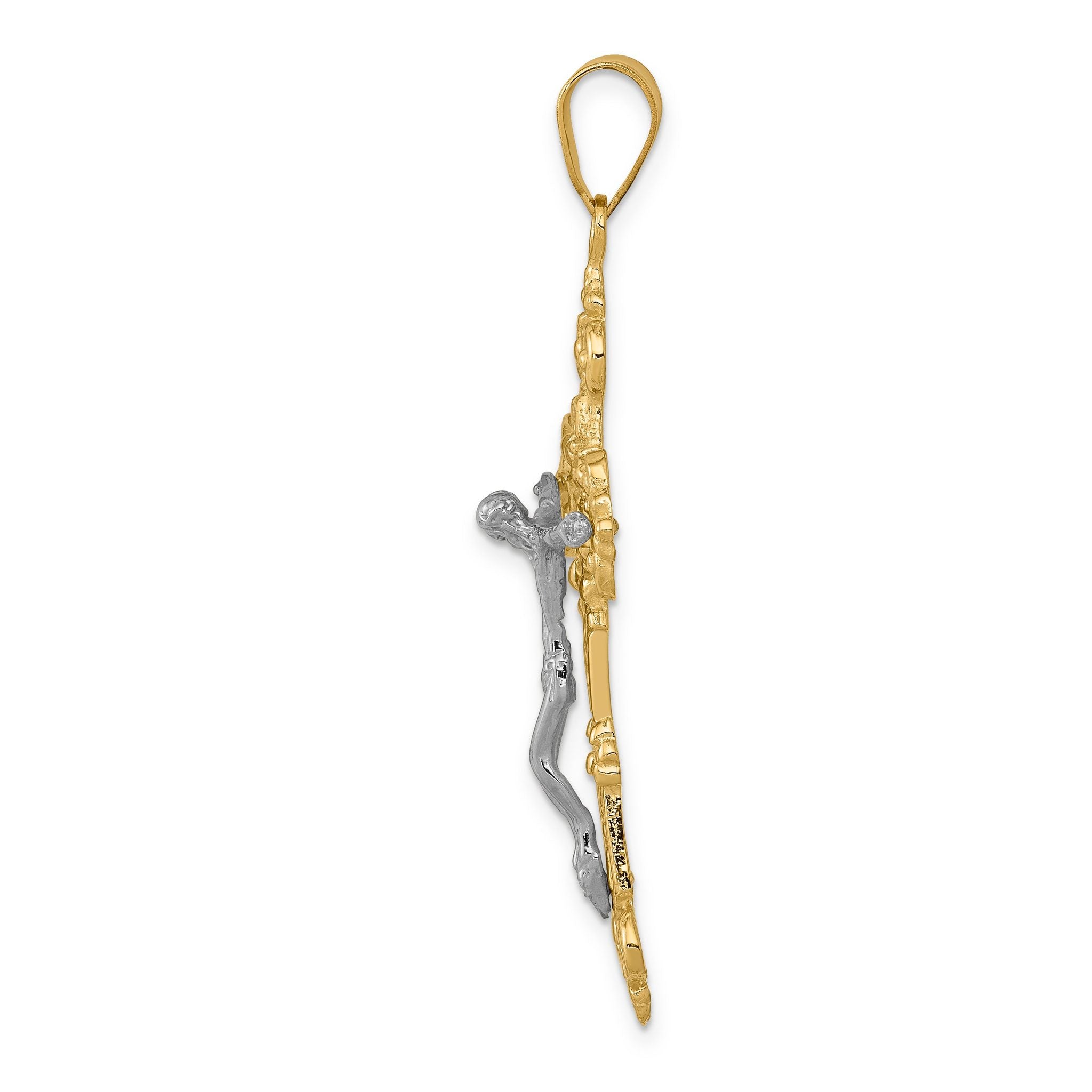 14K Two-Tone Gold INRI Fleur De Lis Crucifix Pendant