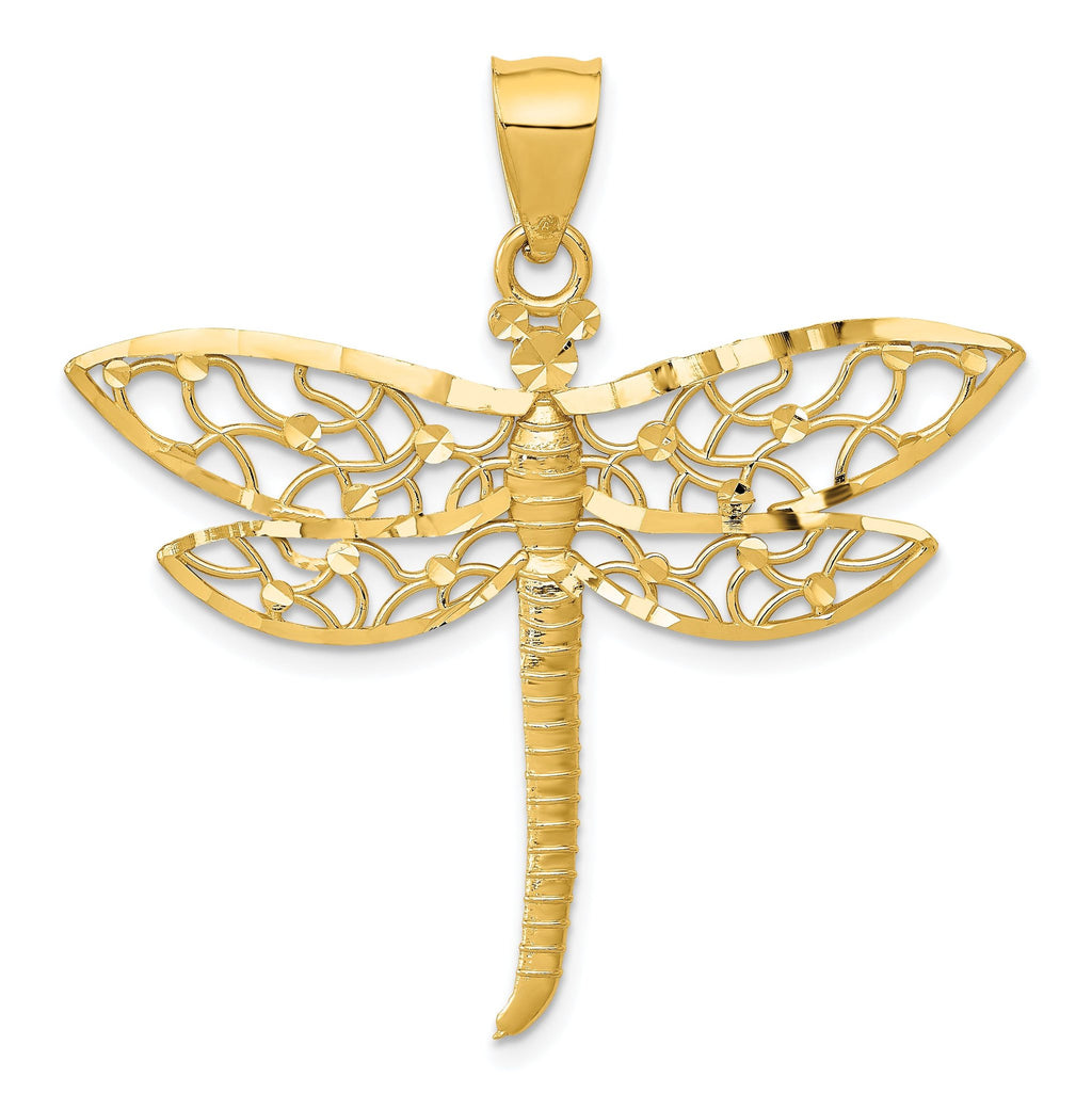 14K Gold Diamond-Cut Dragonfly Pendant with Polished Finish  Elegant and Symbolic