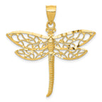14K Gold Diamond-Cut Dragonfly Pendant with Polished Finish  Elegant and Symbolic