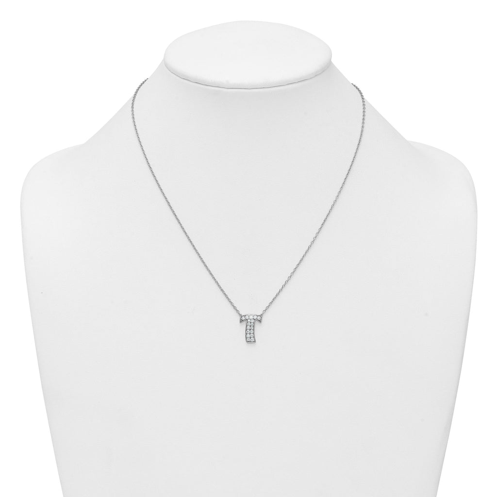 14k White Gold 3/8 carat Lab Grown Diamond VS+ F+ Complete Letter T 18 inch Initial Necklace
