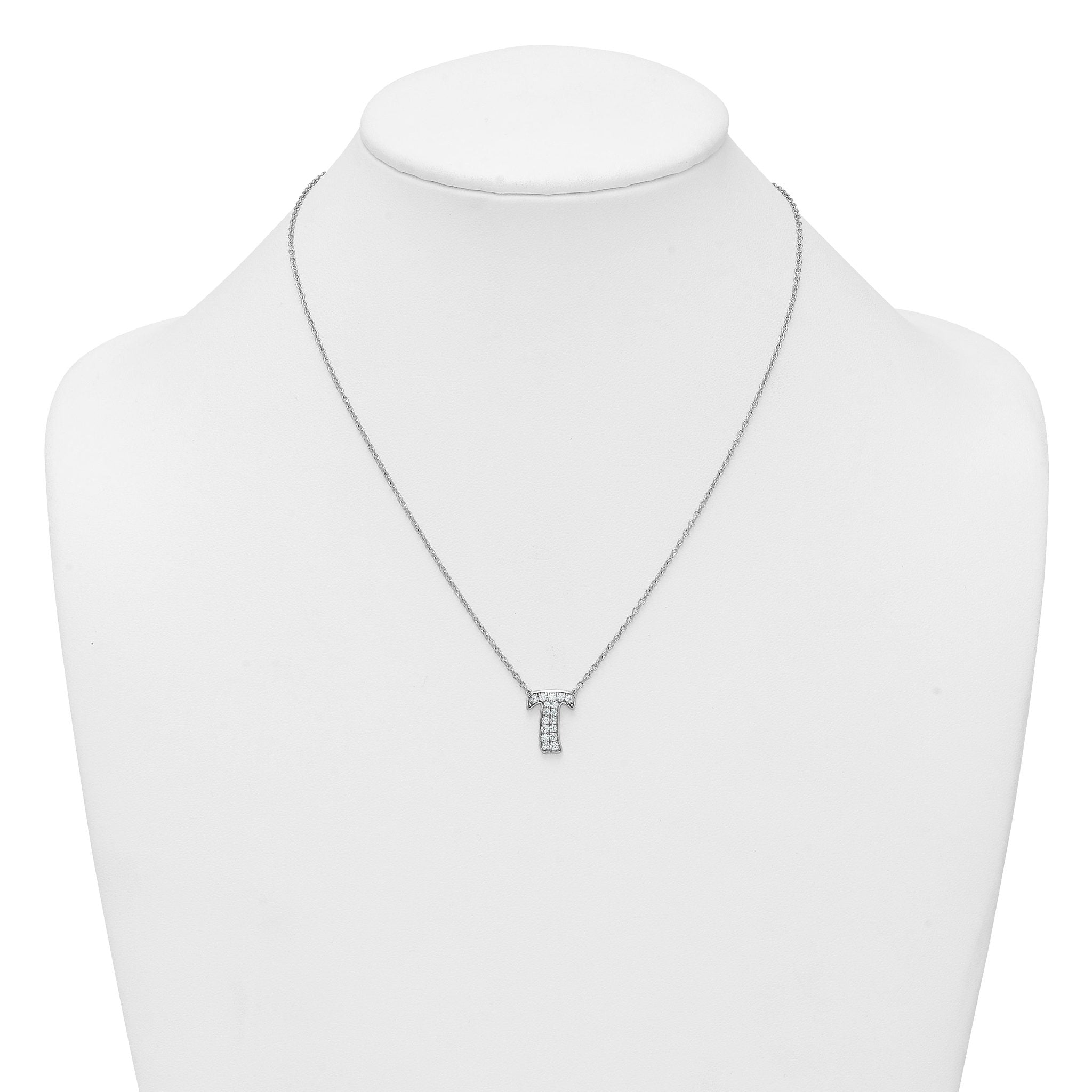 14k White Gold 3/8 carat Lab Grown Diamond VS+ F+ Complete Letter T 18 inch Initial Necklace