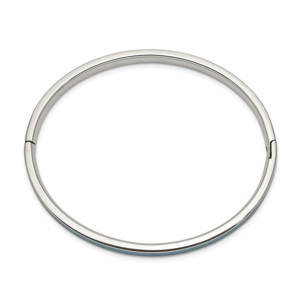 Stainless Steel Polished Imitation Opal 4.75mm Hinged Bangle Bracelet for Women