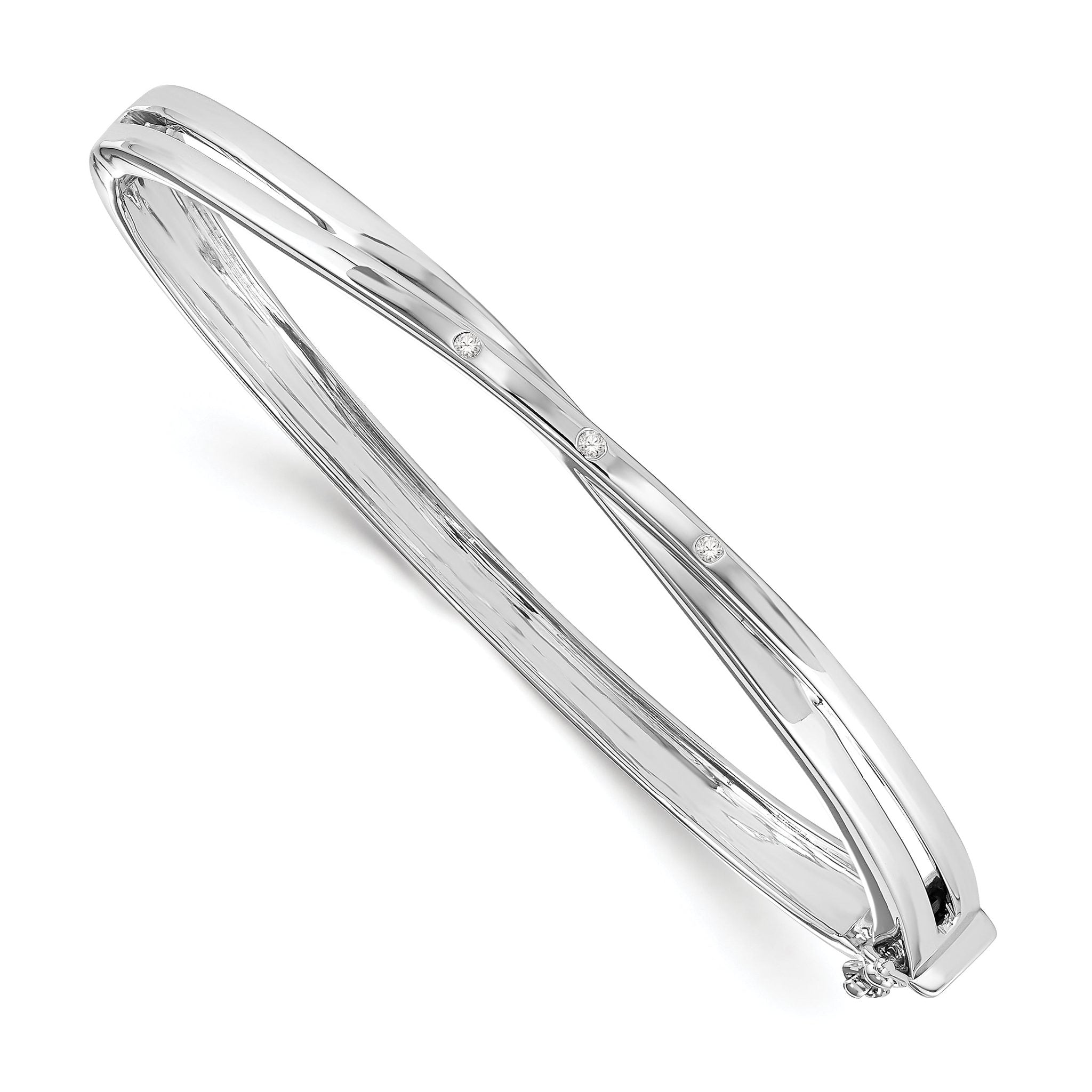 Sophia Jewelers Sterling Silver Diamond X Bangle with Rhodium Polish Main image