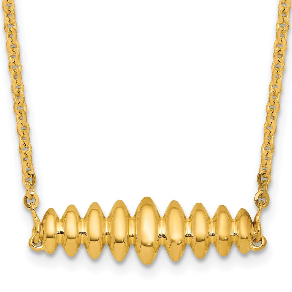 14K Polished Grooved Bar w/1in ext. Necklace