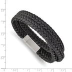 Stainless Steel Brushed Black Braided Leather Wrap Bracelet for Men