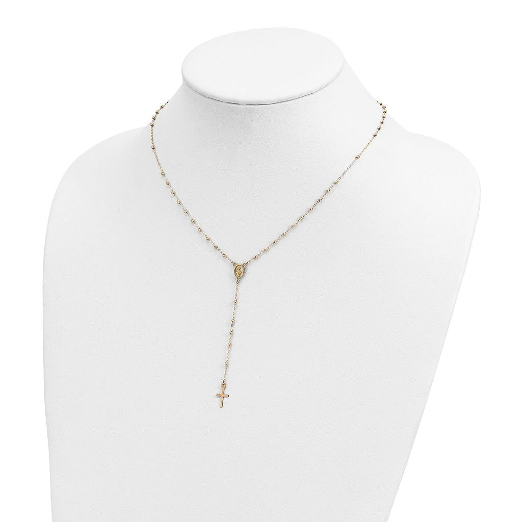 Cross & Miraculous Medal Rosary Necklace in 14K Yellow Gold