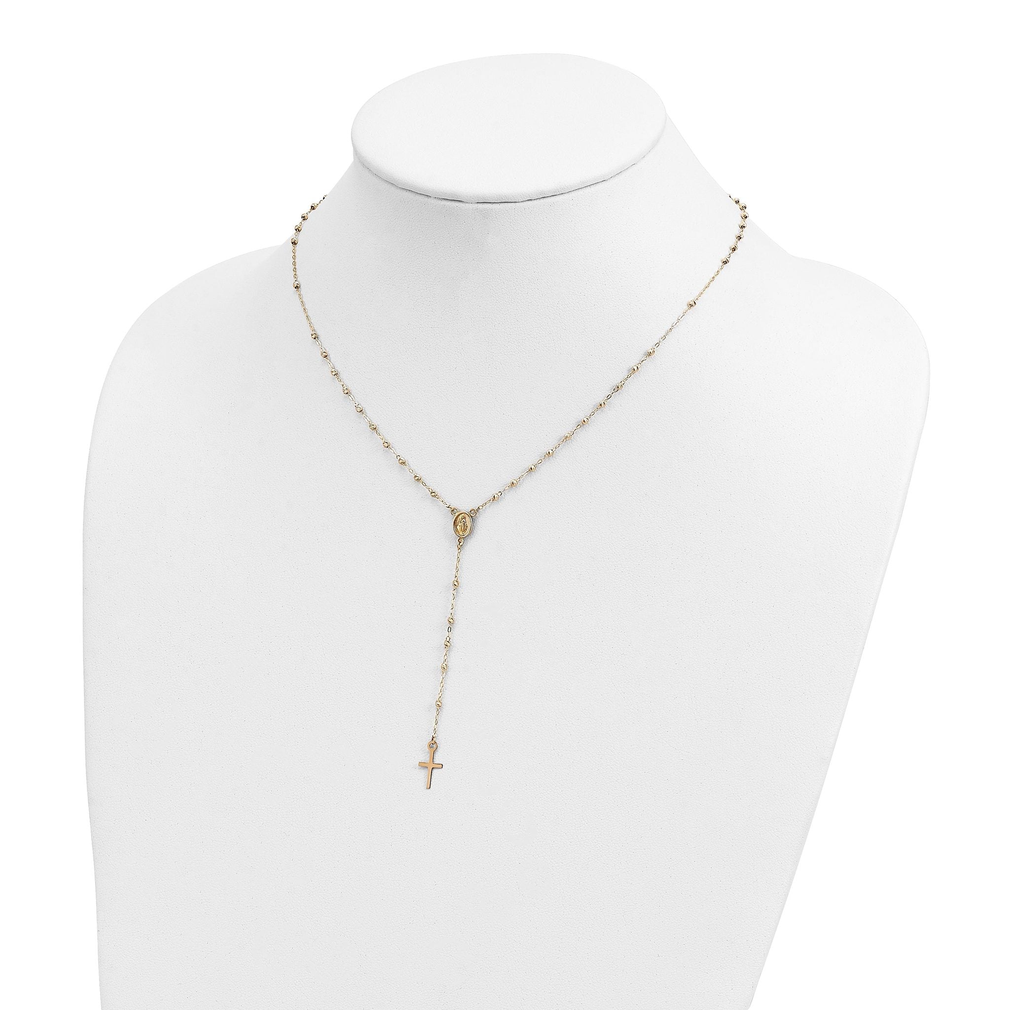 Cross & Miraculous Medal Rosary Necklace in 14K Yellow Gold