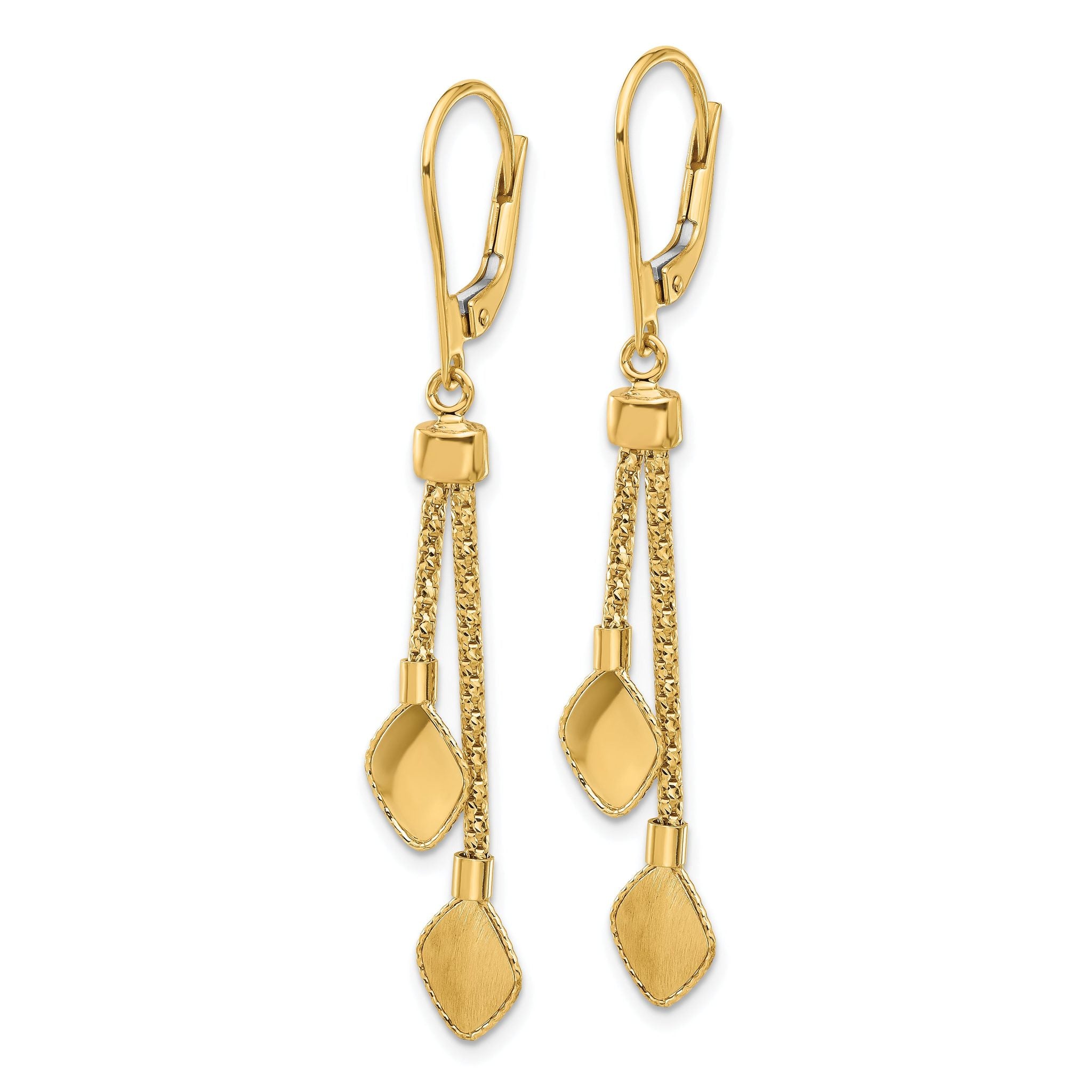 14K Polished and Brushed Dangle Leverback Earrings Secondary image