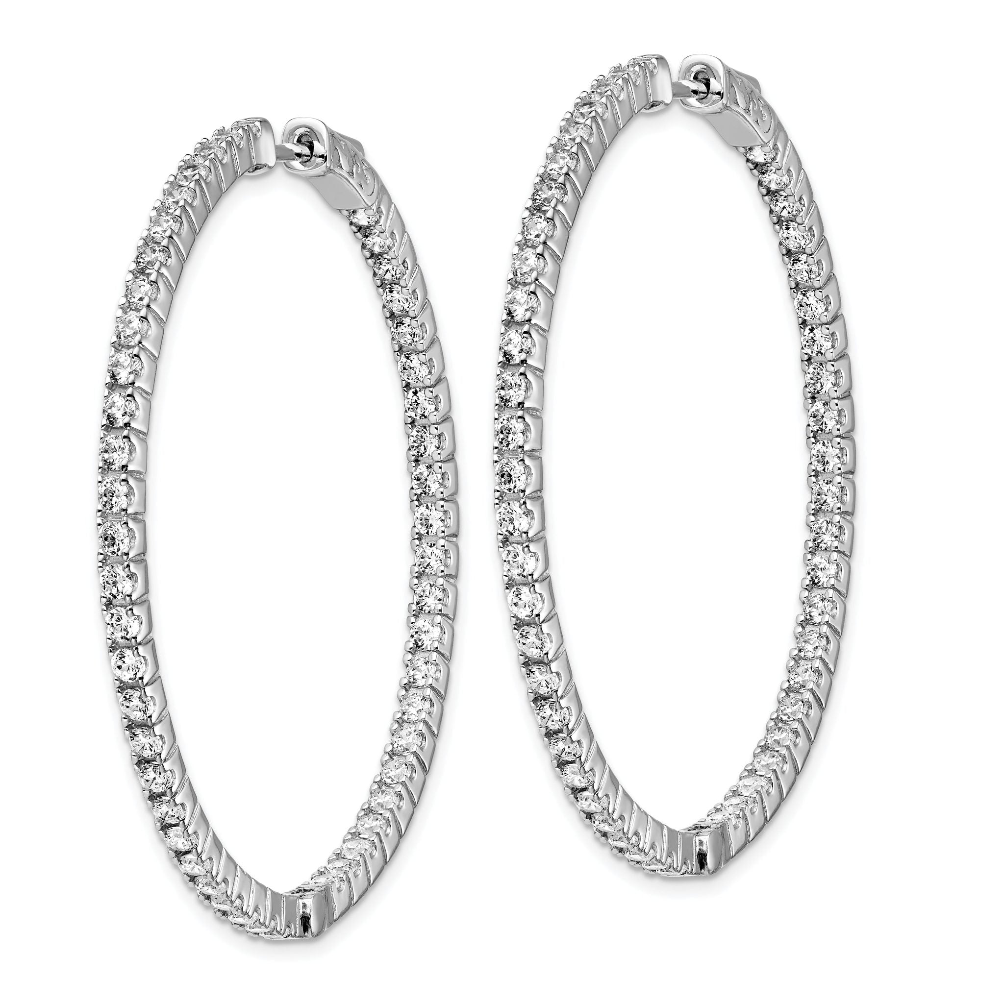 Sterling Shimmer Sterling Silver Rhodium-plated 100 Stone 1.9mm CZ In and Out Round Hinged Hoop Earrings Secondary image