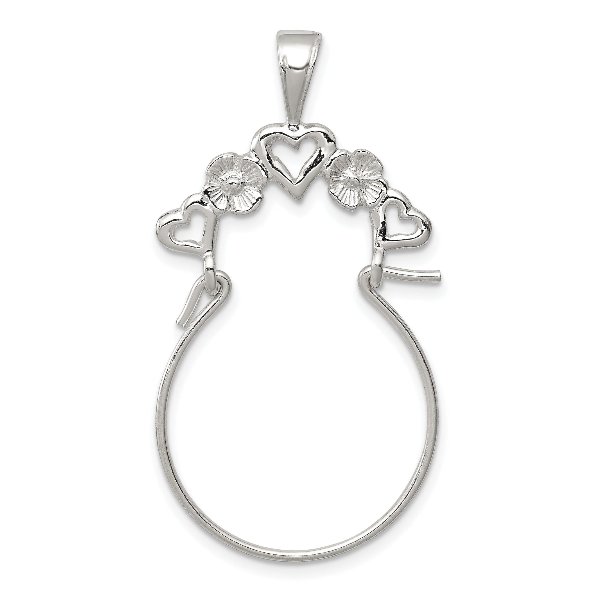 Sterling Silver 925 Heart Charm Holder with Anti-Tarnish Polished Finish Main image
