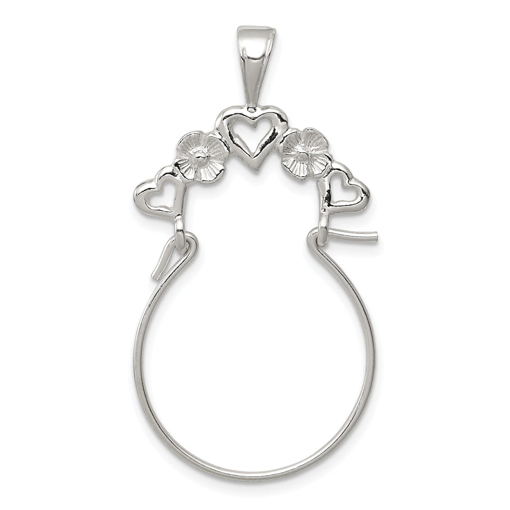 Sterling Silver 925 Heart Charm Holder with Anti-Tarnish Polished Finish