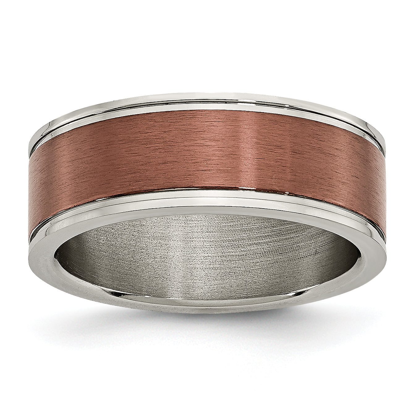 Brown IP Grooved Edge Wedding Band in Titanium, 8mm