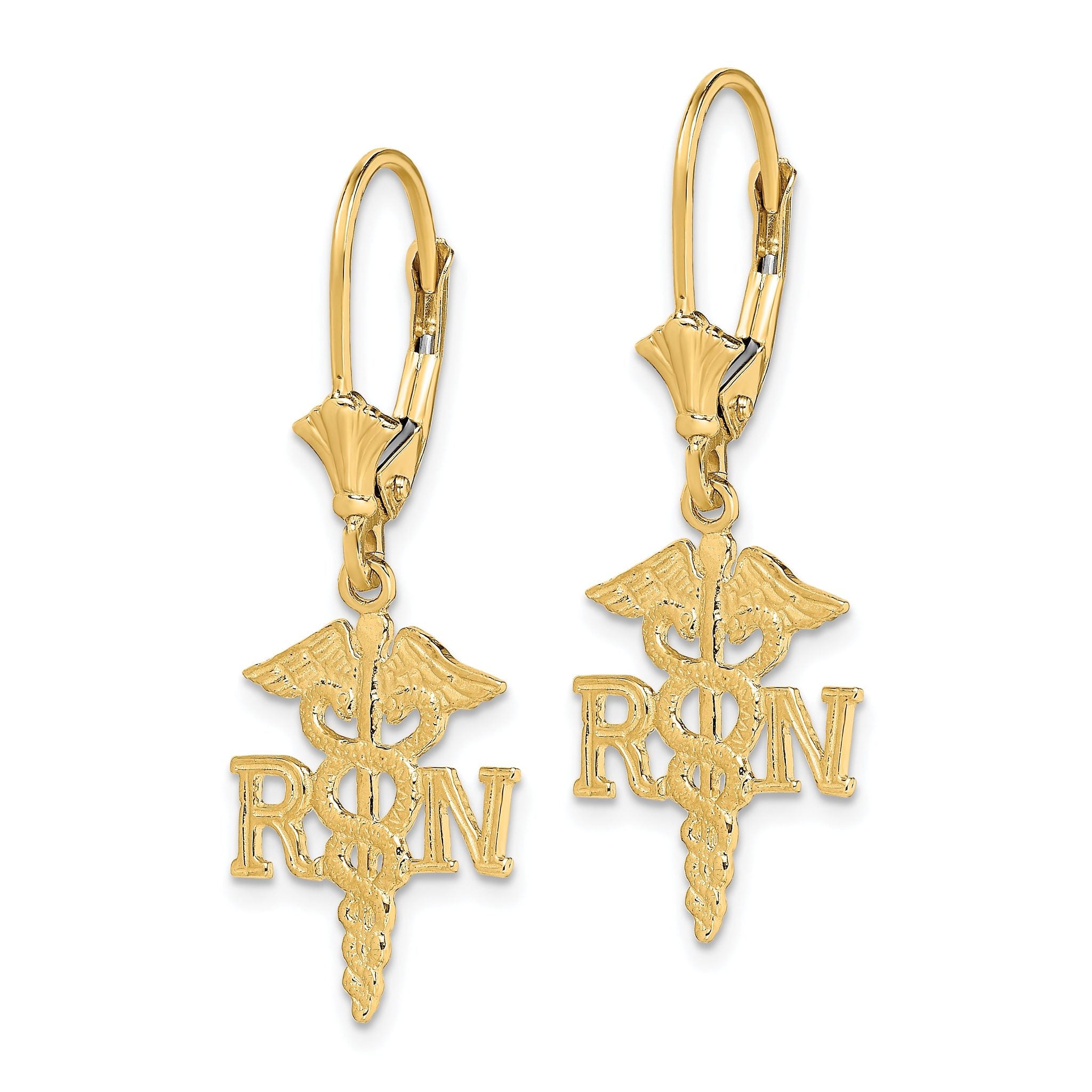 14K RN Caduceus Leverback Earrings Secondary image