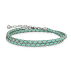 Sterling Silver Reflections Teal Leather Rhodium-plated 14 inch with a 2 inch extention Choker/Wrap Bracelet