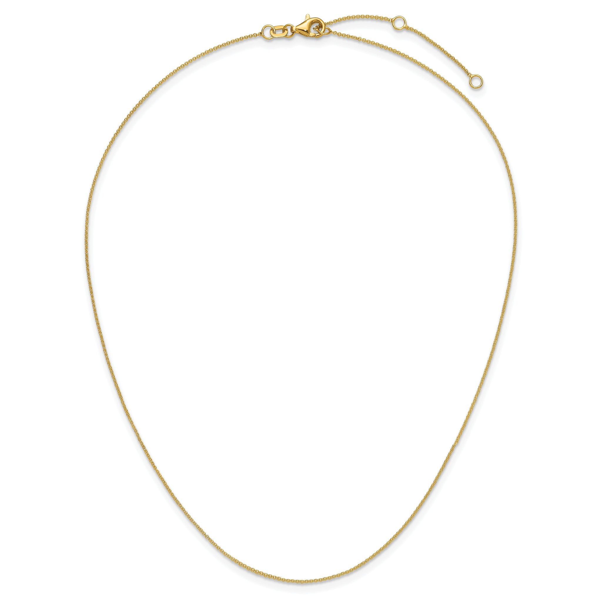 14k Yellow Gold .9mm Round Cable 1in+1in Adjustable Chain