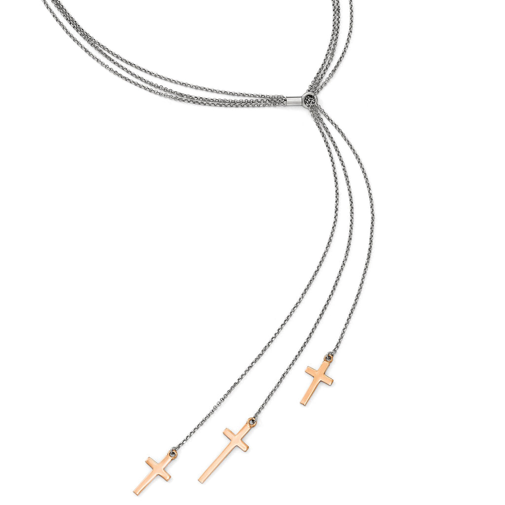 Sterling Silver 925 Adjustable Rose-Tone Cross Necklace Elegant and Stylish