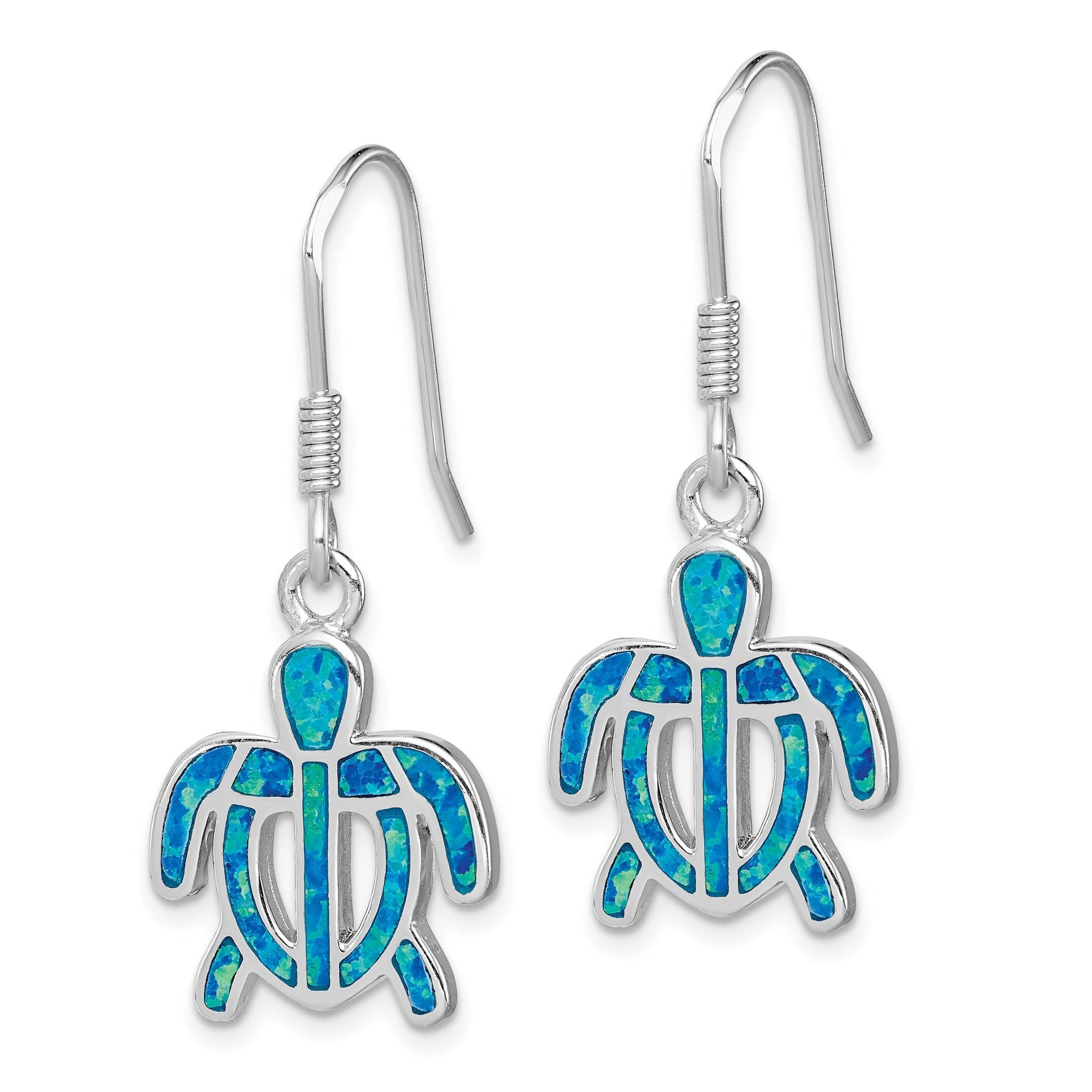 Sterling Silver Rhod-pltd Created Blue Opal Inlay Tortoise Dangle Earrings Secondary image