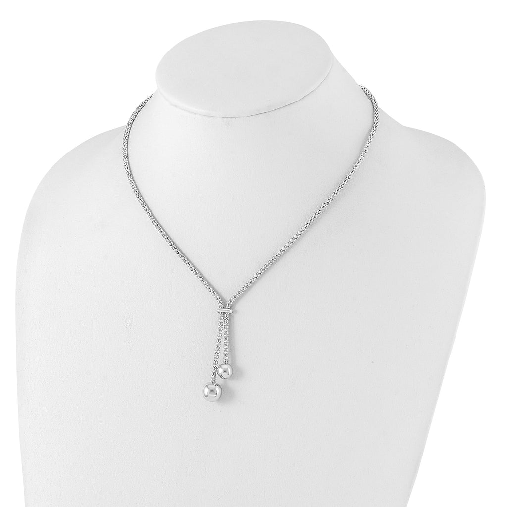 Sterling Silver Rhodium-plated D/C With 1.5in ext. 2-Bead Y-Necklace