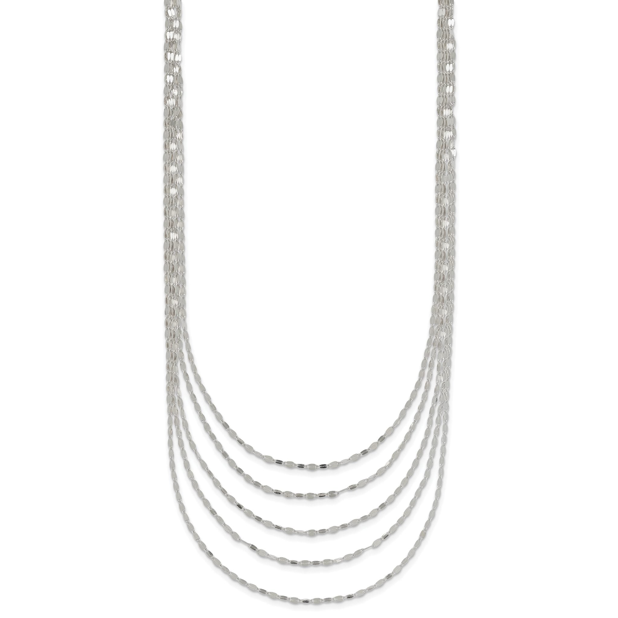 Sterling Silver 5 Strand Fancy Flat Link Necklace