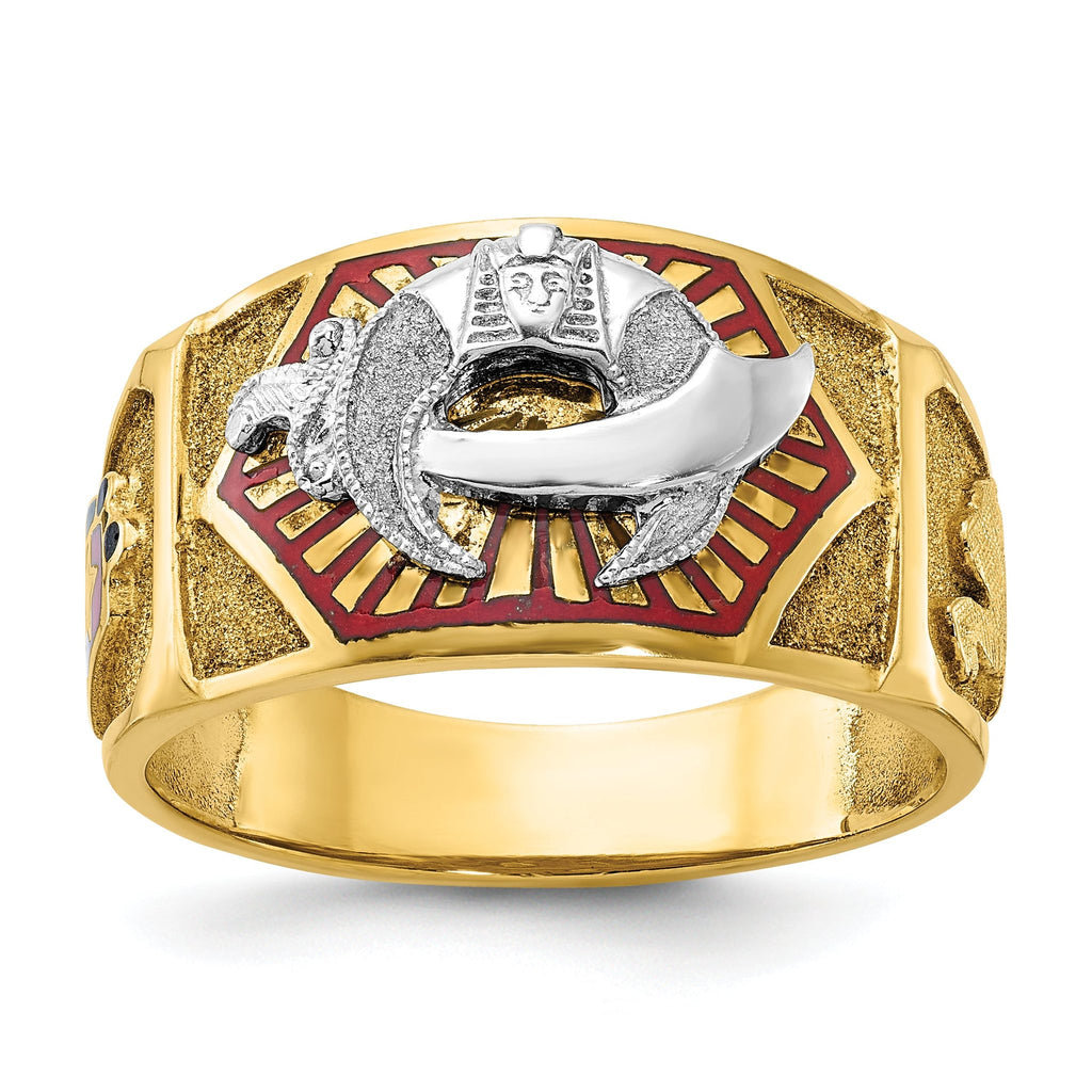 10k Two-tone Men's Polished and Textured with Multi-color Enamel Masonic Shriner's Ring