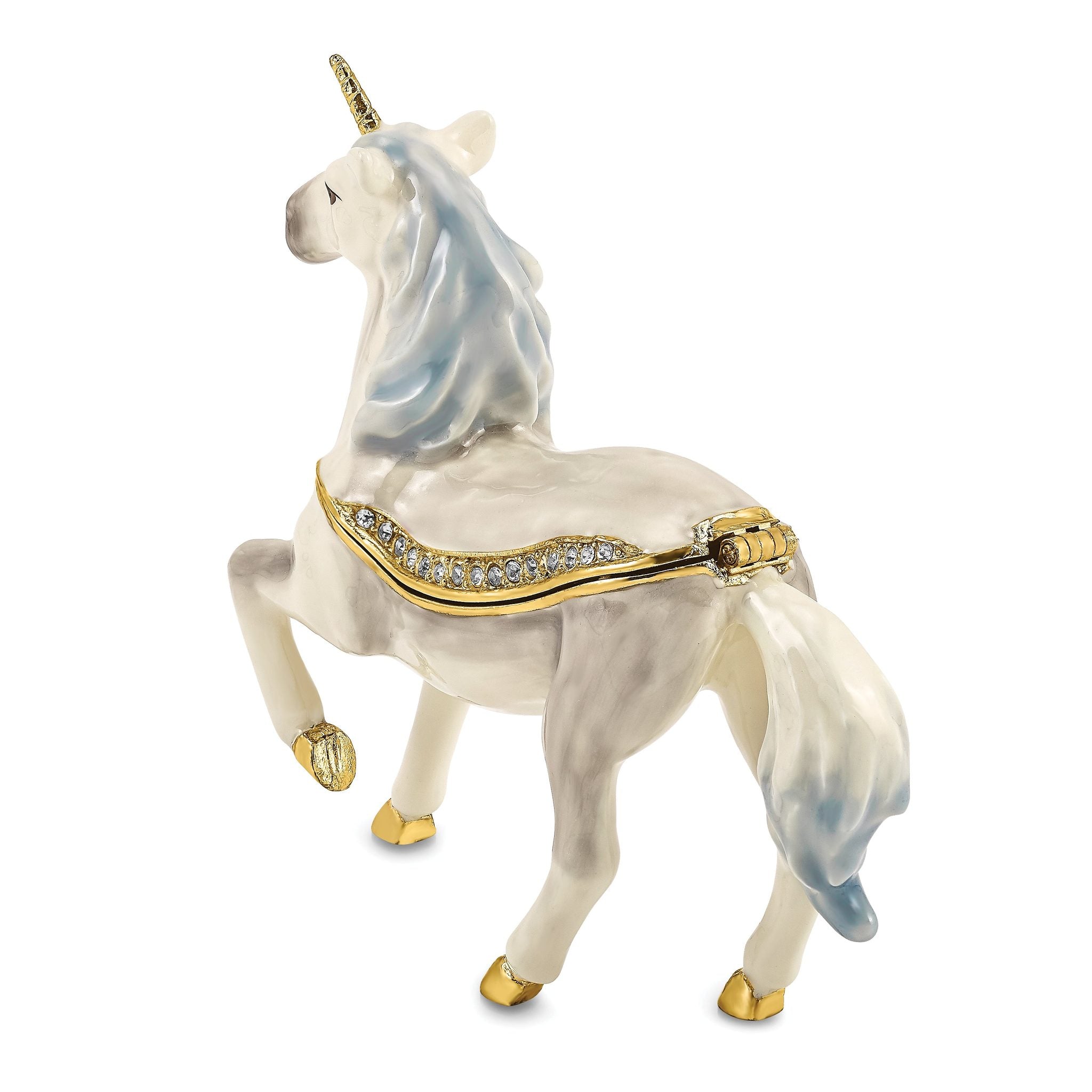 Luxury Giftware by Jere Pewter Bejeweled Crystals Gold-tone Enameled SUNNY Enchanted Unicorn Trinket Box with Matching 18 Inch Necklace