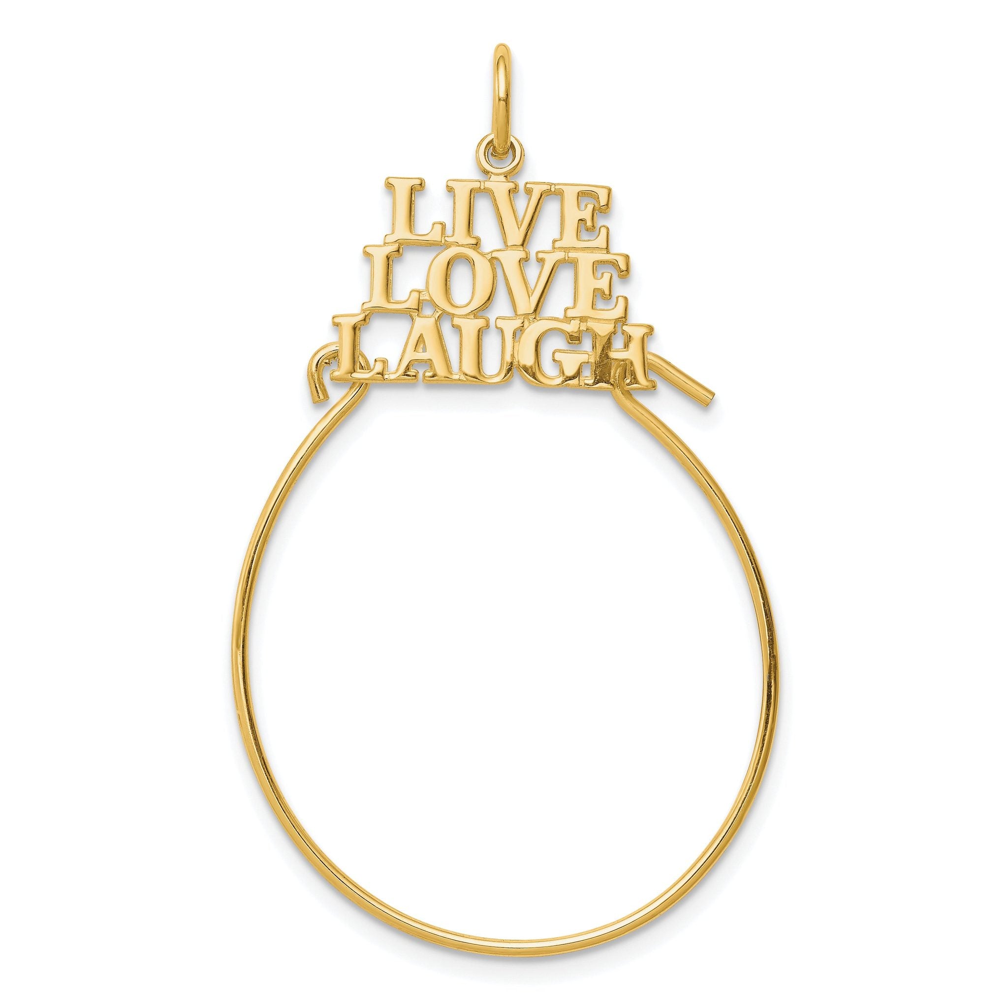 10K Gold Charm Holder with Polished Finish Live Love Laugh Design
