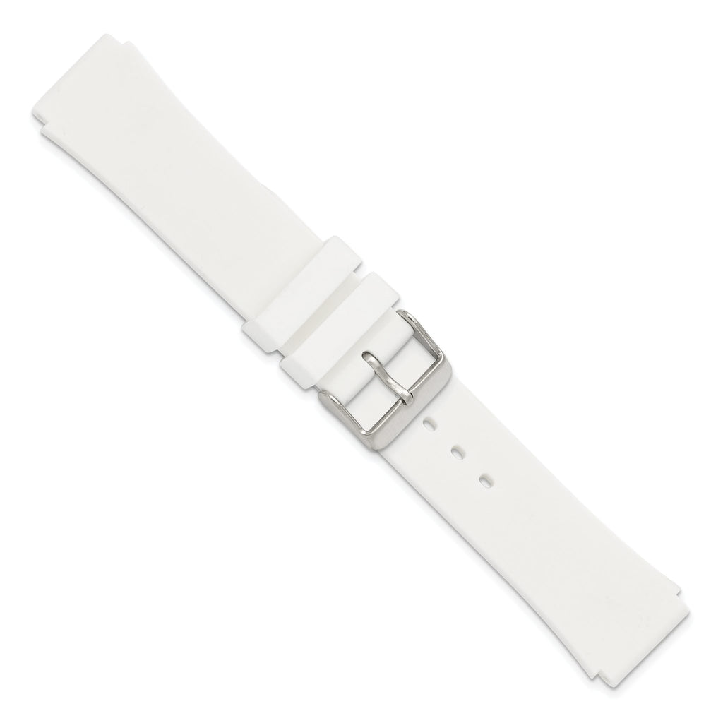 18mm White Silicone Rubber with Brushed Stainless Steel Buckle  7.75 inch Watch Band