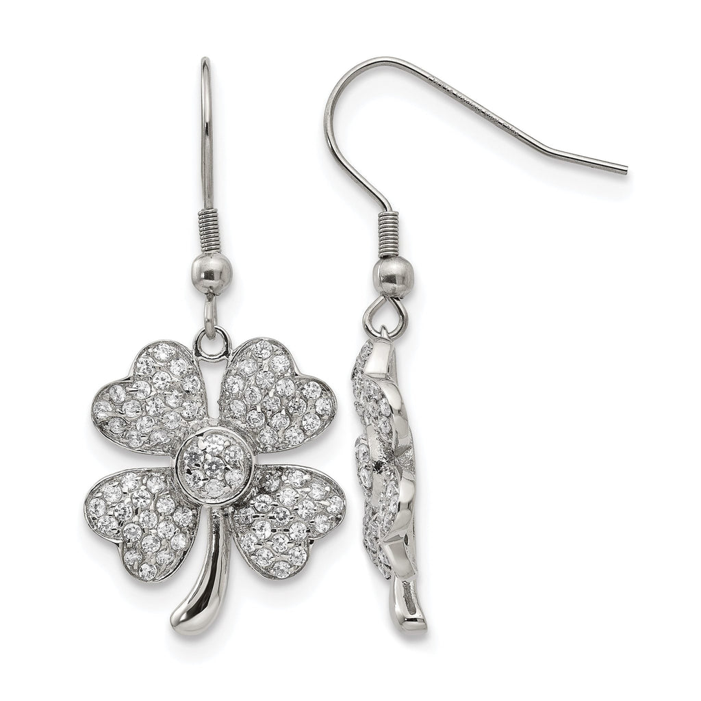 Stainless Steel Polished Leaf Cubic Zirconia Drop Dangle Earrings for Women