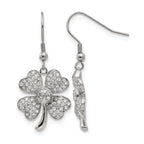 Stainless Steel Polished Leaf Cubic Zirconia Drop Dangle Earrings for Women