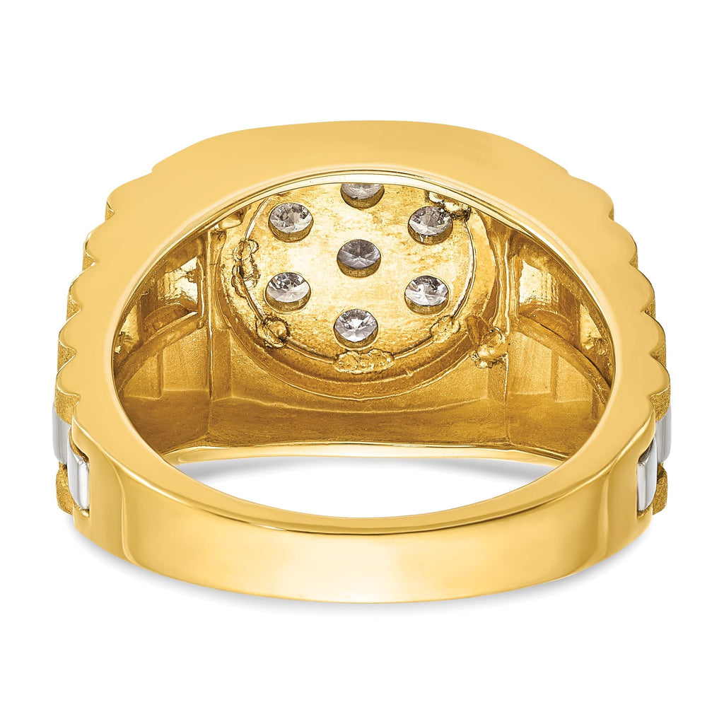 10k Two-tone Men's Polished Satin and Textured 1/2 Carat A Quality Diamond Cluster Ring