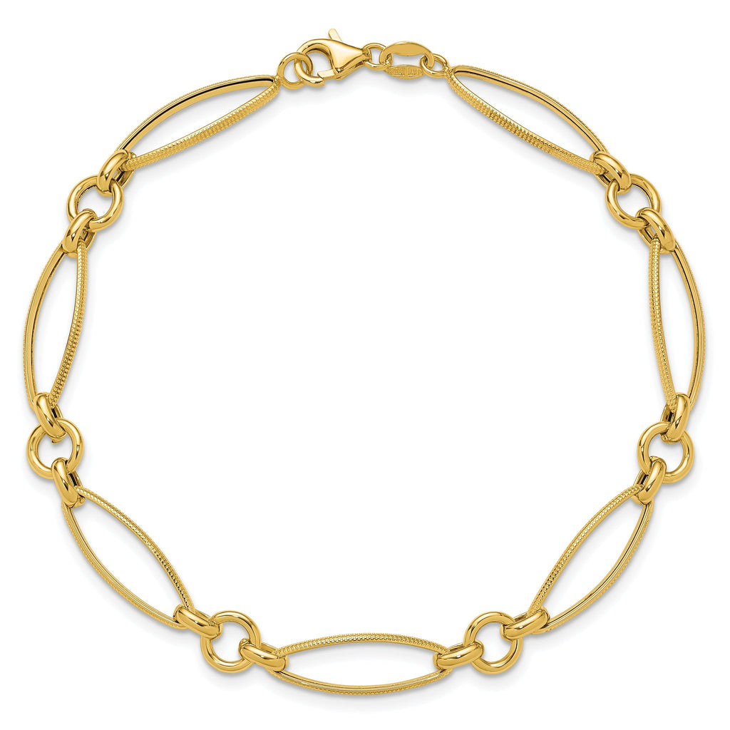 14K Polished and Diamond-cut Fancy Link 8.5in Bracelet