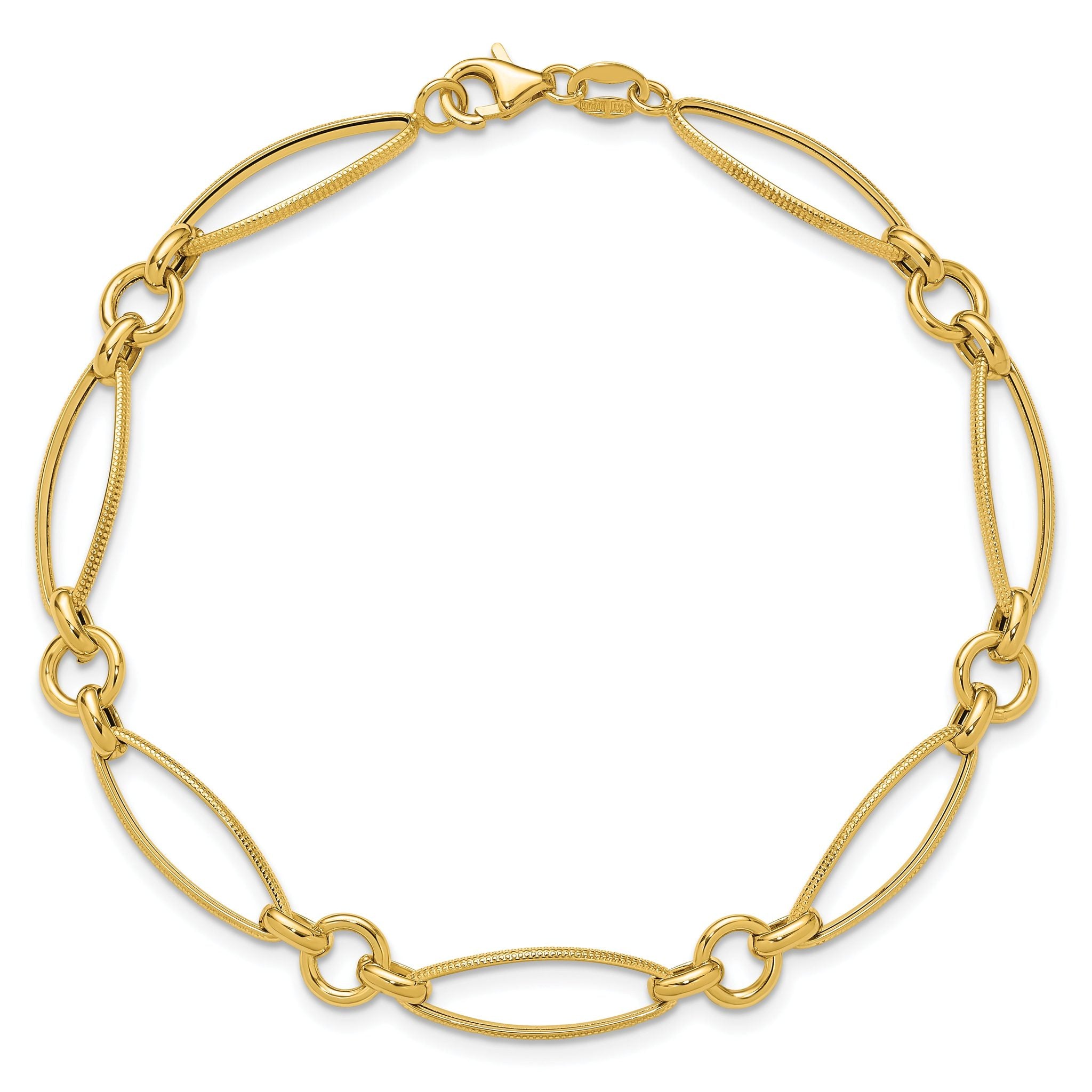 14K Polished and Diamond-cut Fancy Link 8.5in Bracelet