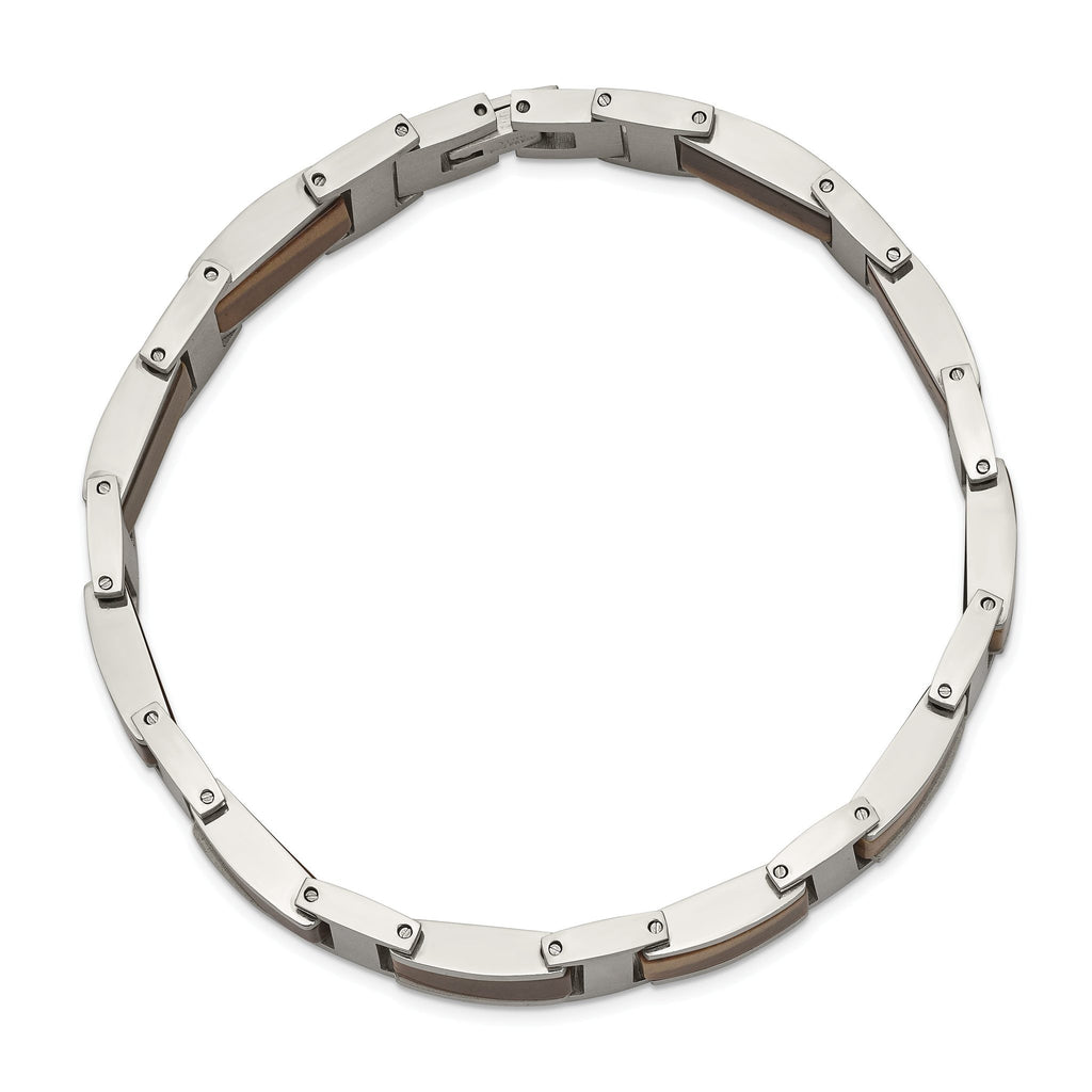 Chsiel Stainless Steel Polished with Tiger's Eye Inlay Link Bracelet for Men