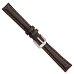 Smooth Leather Watch Band in Dark Brown with Silver-Tone Buckle, 12mm