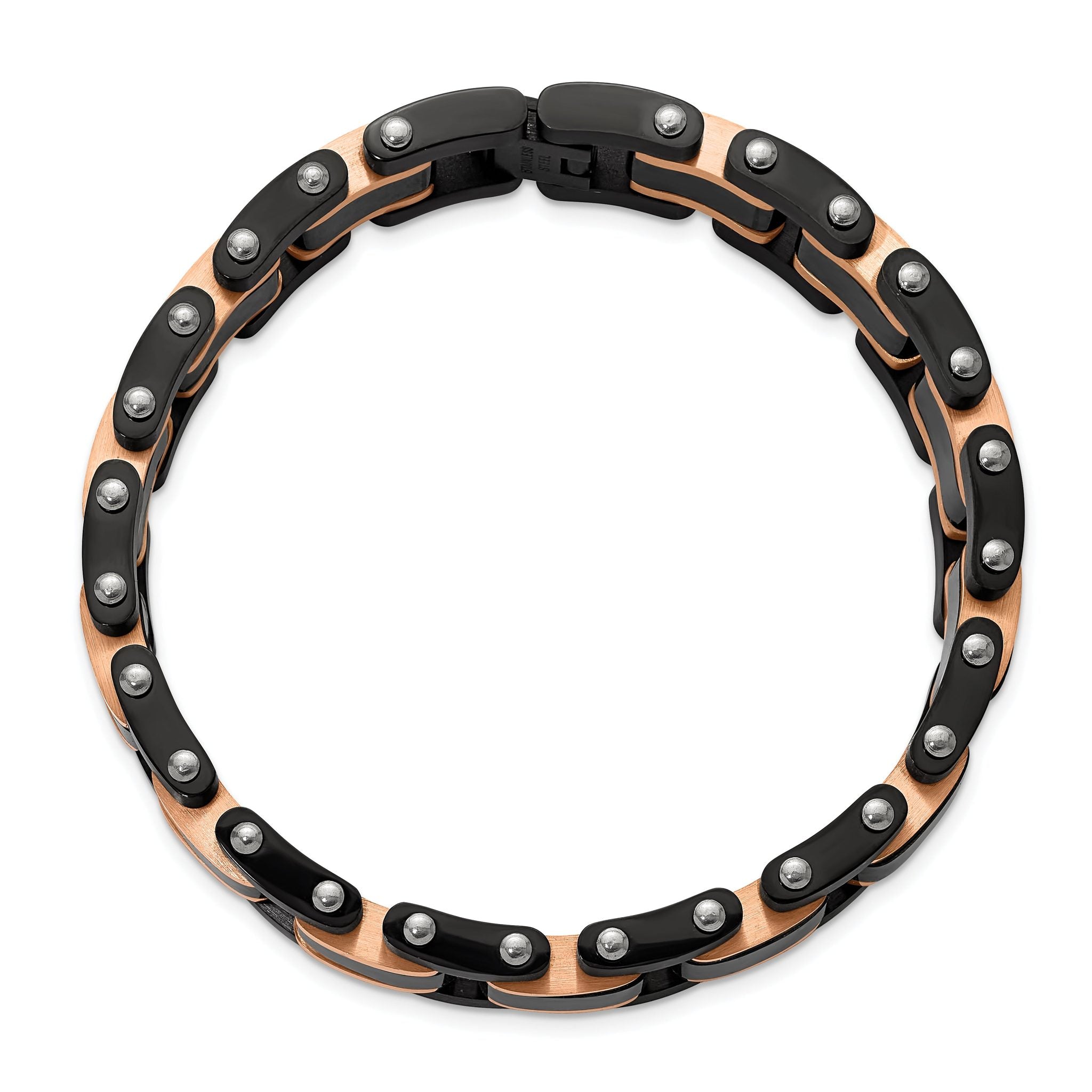 Stainless Steel Brushed and Polished Black and Rose IP-plated with Black Carbon Fiber Inlay Link Bracelet for Men