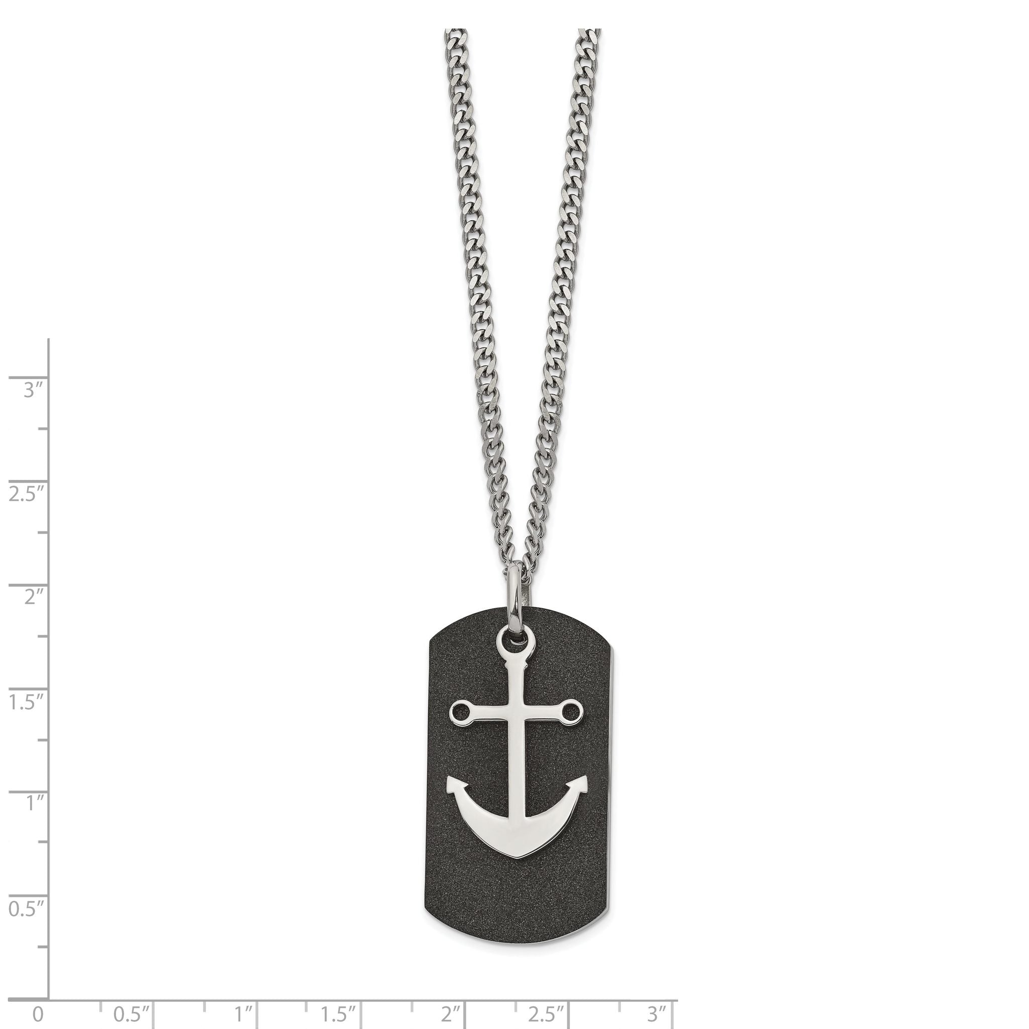 Stainless Steel Polished Black IP-plated Laser cut Anchor 22in Necklace Secondary image