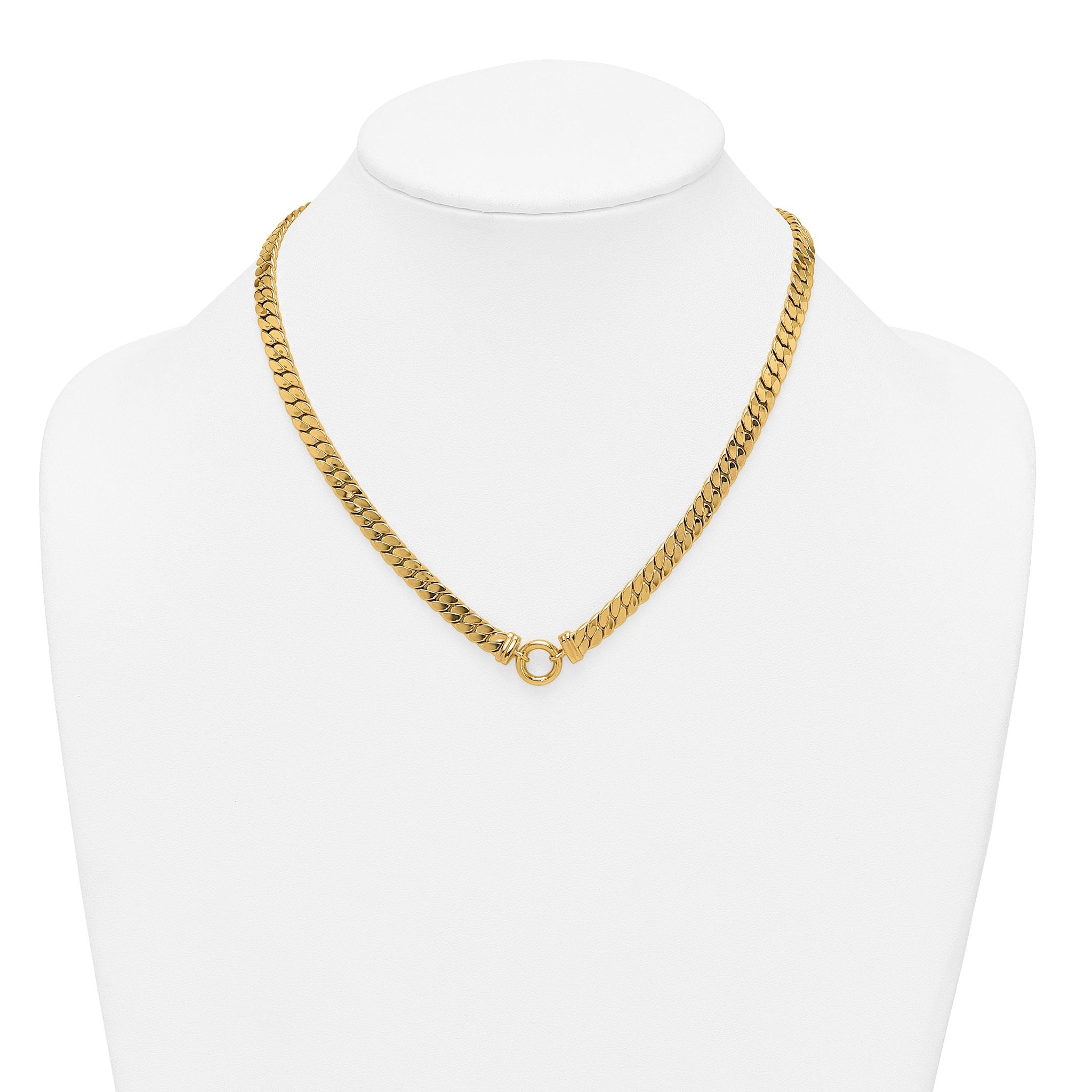 14k Polished Flat Curb Link with Center Circle Element 18 inch Necklace