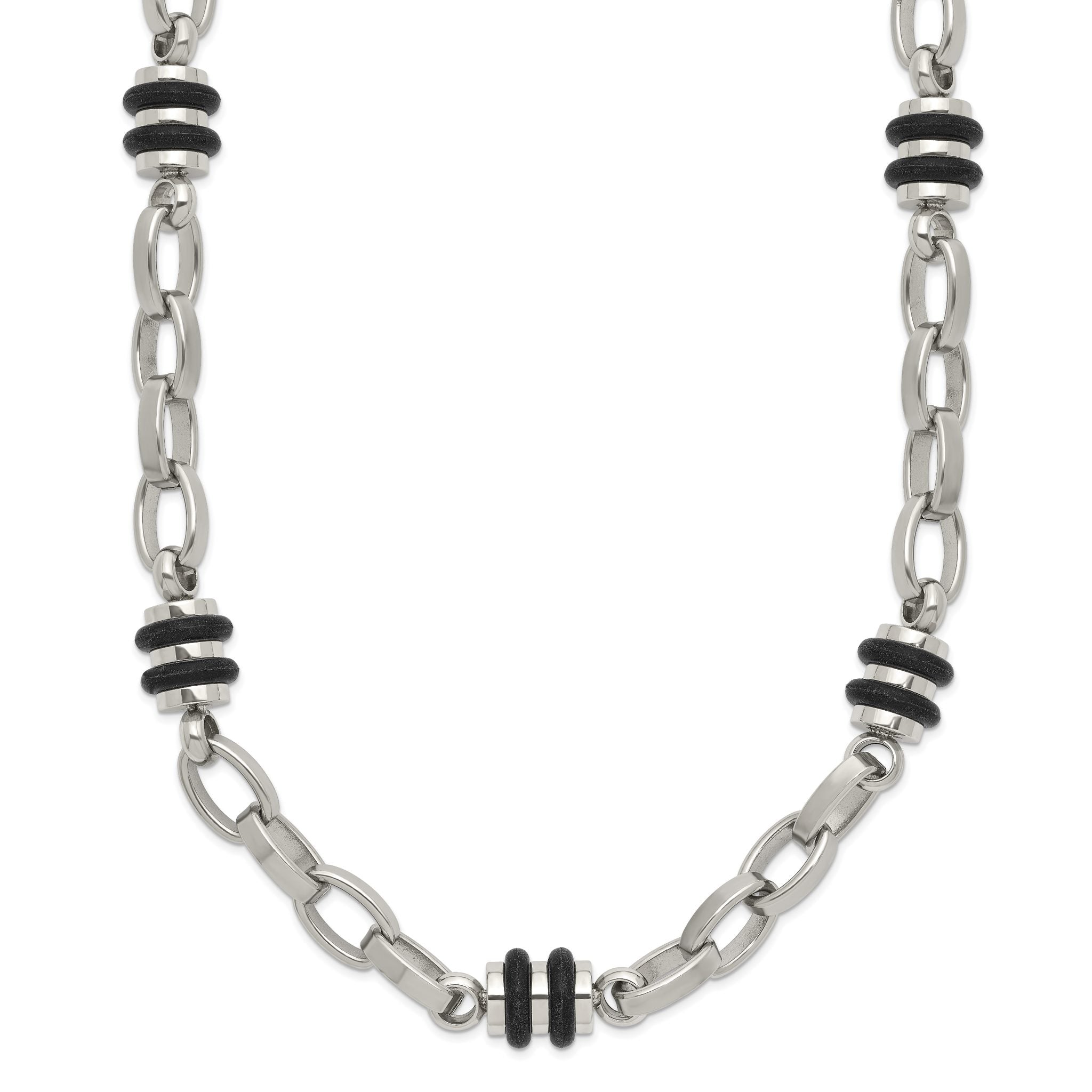 Chisel Stainless Steel Polished with Black Rubber Barrel Link 22 inch Necklace Main image