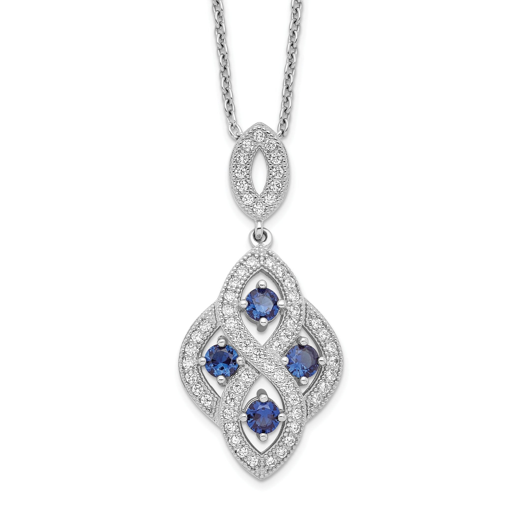 Sophia Jewelers Sterling Silver Vintage Style Blue CZ Necklace