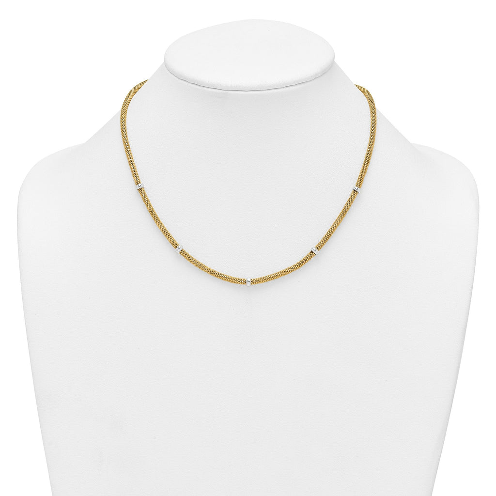 14k Two-tone Polished 7.5mm Fancy Mesh With Bead 18 inch Necklace